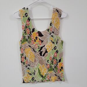 Nicola Womens Crinkle Top Size XL Floral Colorful Tank Top